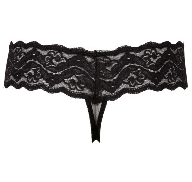 Cottelli LINGERIE - Koronkowe Stringi Z Perełkami W Kroczu Czarne M